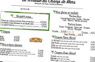 La Terrasse du Champ de Mars menu