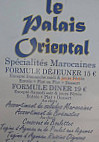 Le palais oriental menu