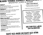 Hard Times Family menu