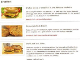 Tim Hortons menu