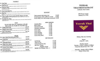 Teerak Thai menu