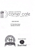 Spin City's Corner Cafe menu