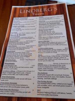 Lindberg's Tavern menu