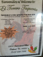 El Torero menu