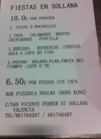 Pizzeria Noalba Hong Kong menu