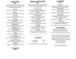 Bartolotti's Pizza Bistro menu