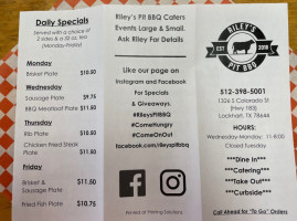 Riley's Pit Bbq menu