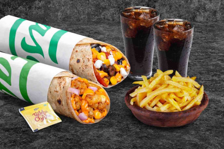 (Dla 2 Osób) Mexicana Salsa Pieczone Warzywa Pizza Wraps Frytki Posiłek