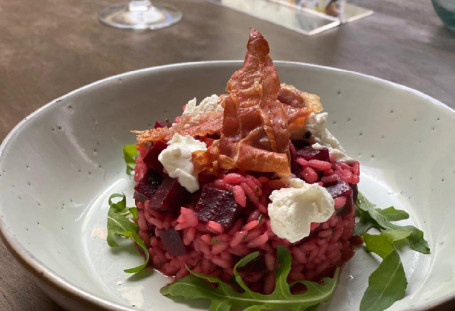 Risotto Goat Cheese, Beetroot Crunchy Speck