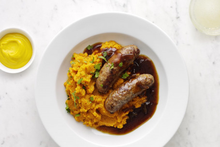 Sweet Potato Mash, Mother Plucker Sausage Chicken), Onion Gravy (V