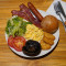 Portobello Mushroom, Scrambled Eggs, Bacon, Cheddar Cheese Sausage, Mini Hash Brown, Mini Bun, Salad