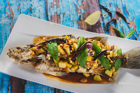 Fried (Whole) Barramundi With Mixed Herbs (Spicy)