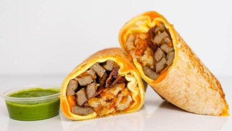 Bacon, Sausage, Egg Cheddar Breakfast Burrito