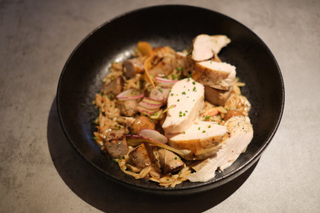 Crispy Chicken Thigh Orzo Cuì Pí Jī Tuǐ Mǐ Lì Miàn