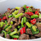 Suàn Tái Pào Jiāo Niú Ròu Lì Stir Fried Beef Dice With Shreddled Garlic Sprouts