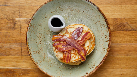 Buttermilk Pancakes With Free Range Smoked Streaky Bacon Boston Maple Syrup